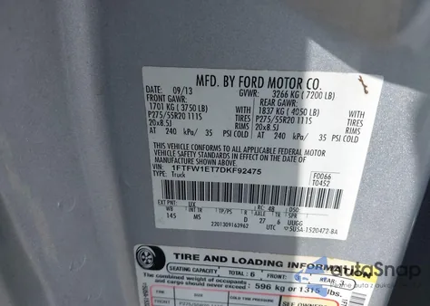 2013 Ford F-150 Xlt z USA, uszkodzony, nr VIN 1FTFW1ET7DKF92475